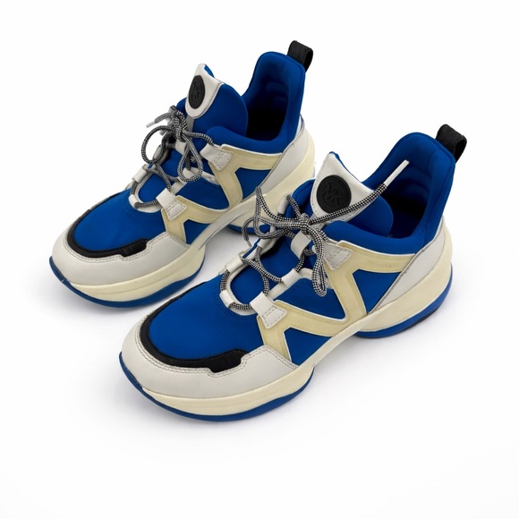 Michael Kors Olympia Trainer Sneakers Blue White Chunky Lace-Up Fashion Sneakers - Picture 2 of 16